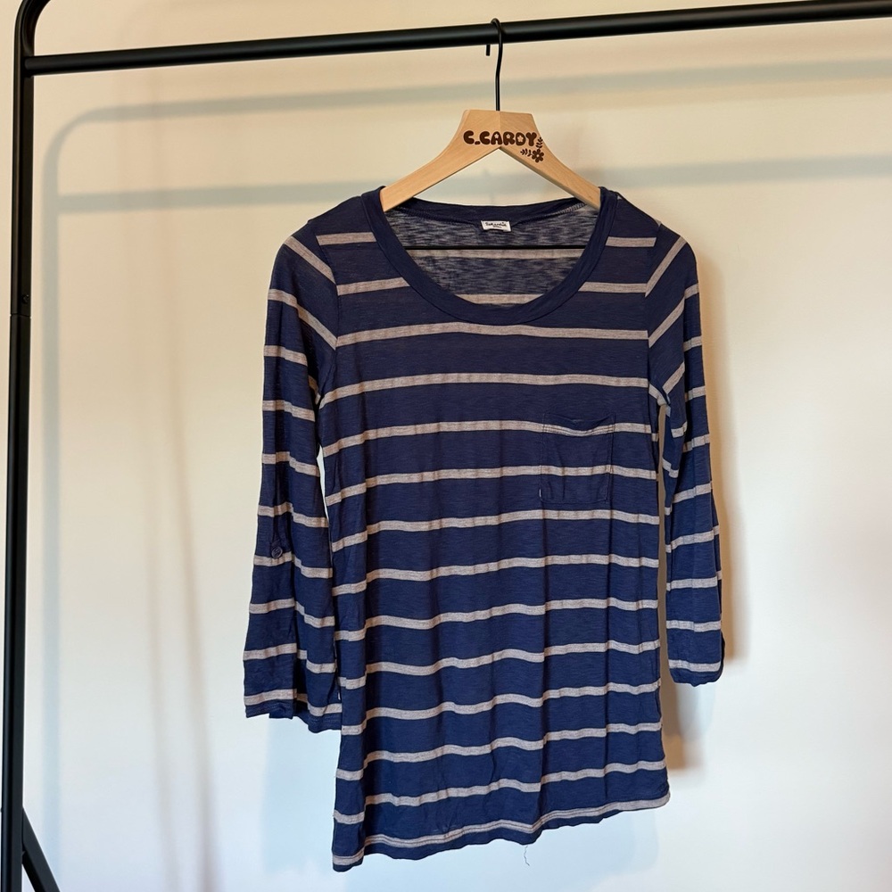 Splendid Blue Stripe Long Sleeve Crew Tee